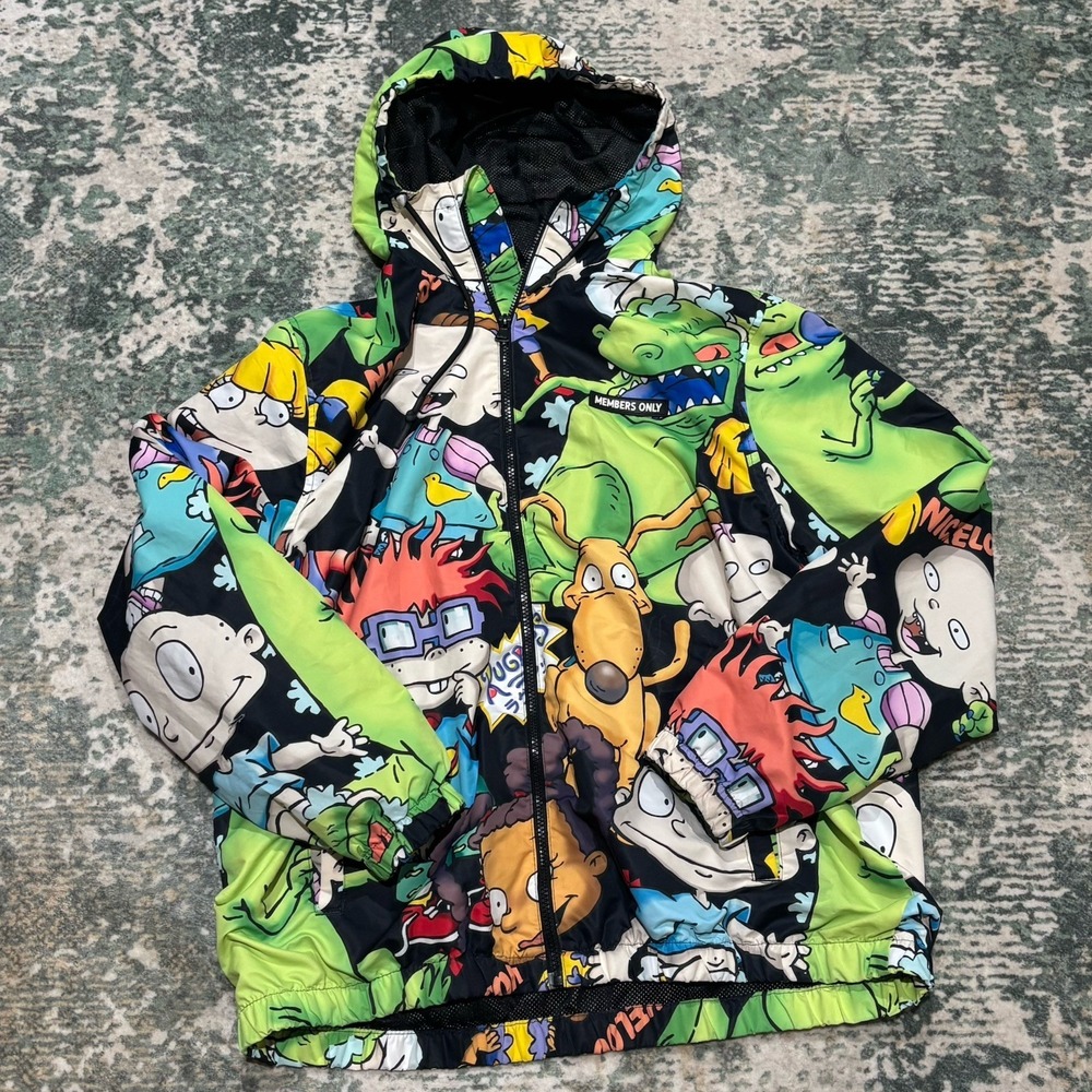 Members‎ Only Nickelodeon Rugrats Black Green Zip Windbreaker Jacket Size XL EUC